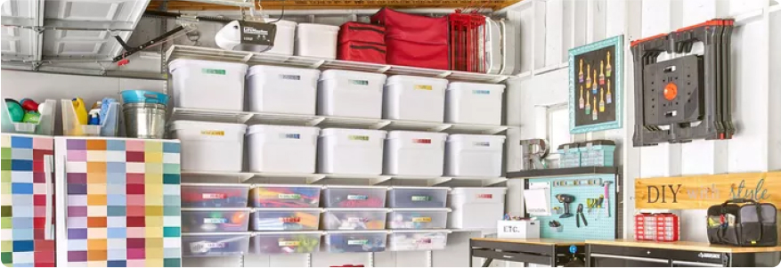 Storage bins for different seasons.